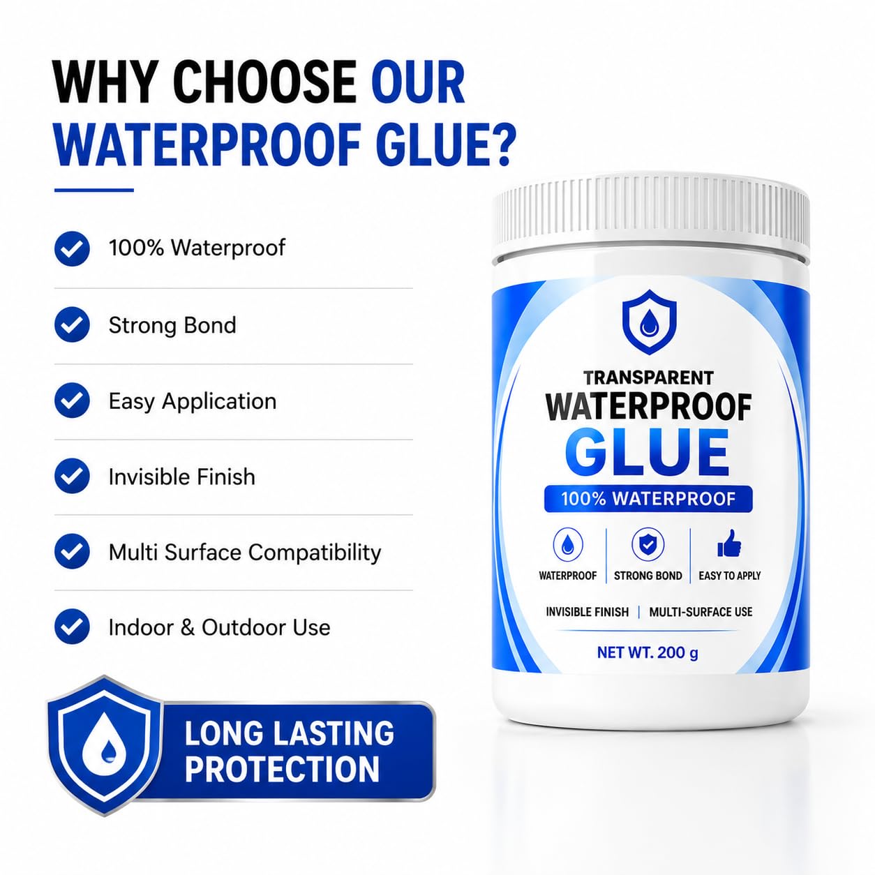 Transparent Waterproof Glue (Buy 1  Get 1 Free) + Free Brush. Per Btl 200gm