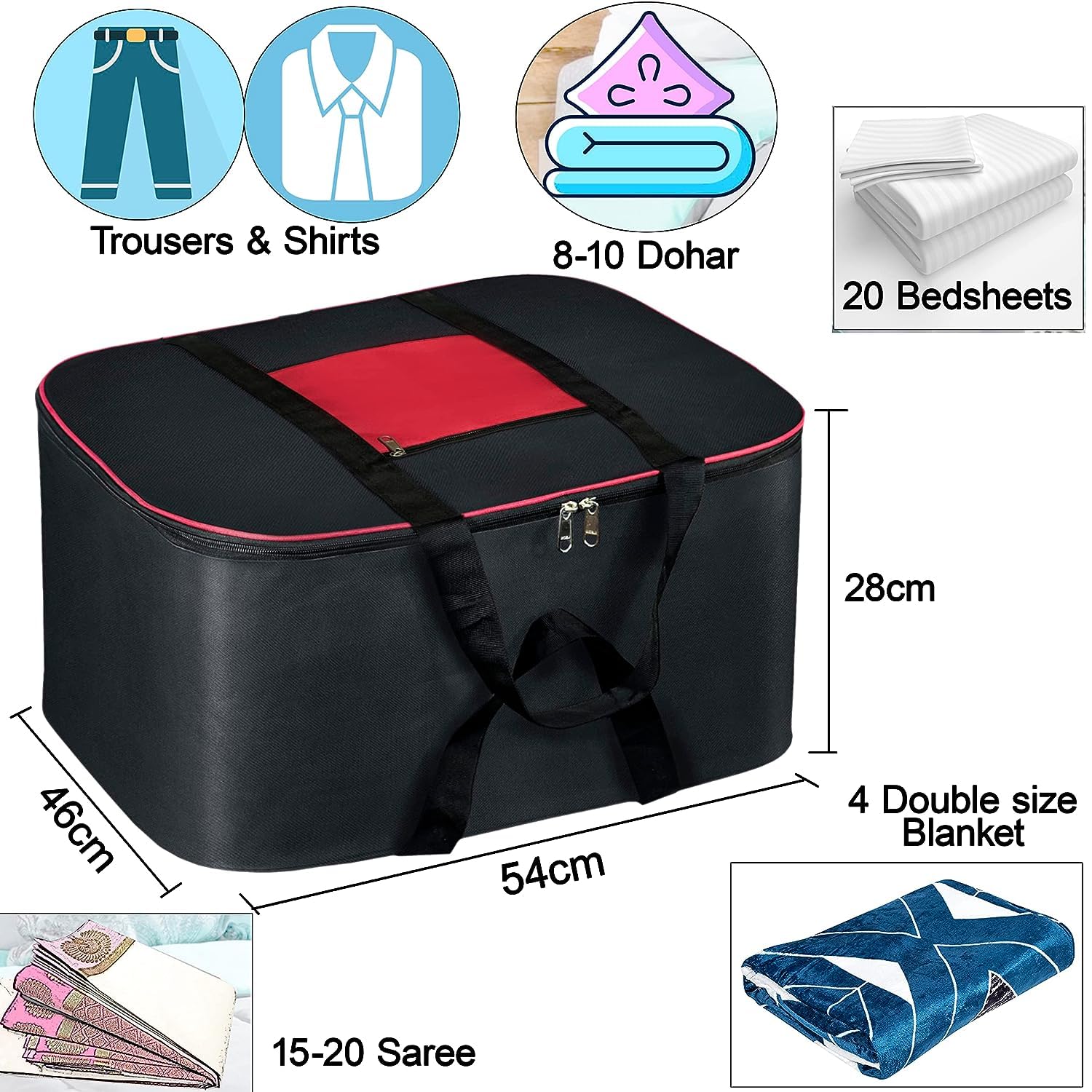 Underbed Storage Bag pack of 2. Collapsible fabric wardrobe organizer storage with sturdy grab handles.