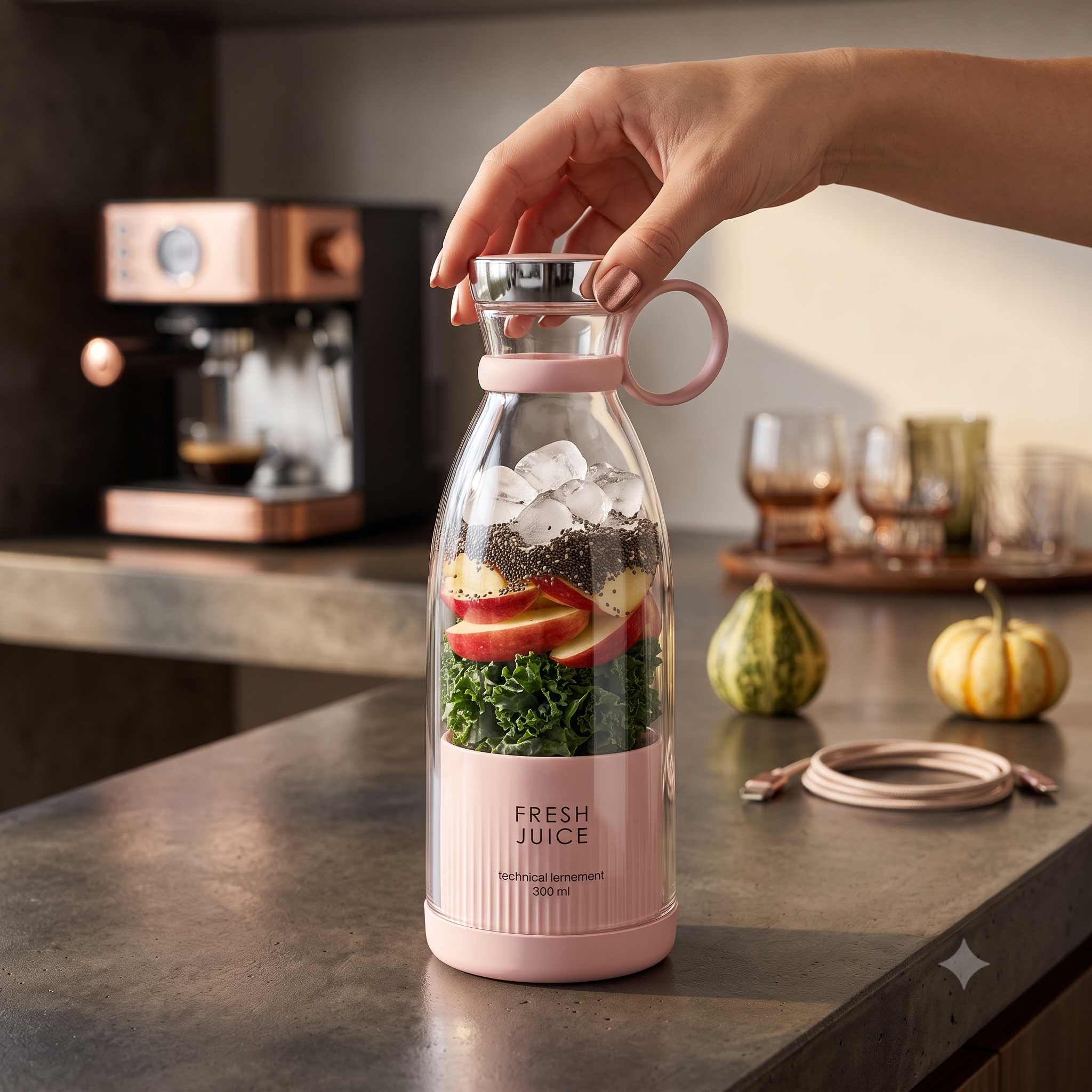 Portable Mini Blender for Fresh Juice. Usb Rechargeable size net 500g
