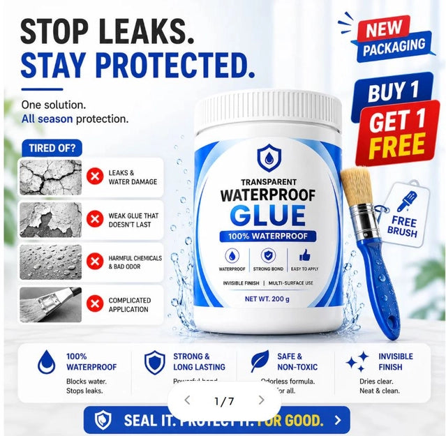 Transparent Waterproof Glue (Buy 1  Get 1 Free) + Free Brush. Per Btl 200gm
