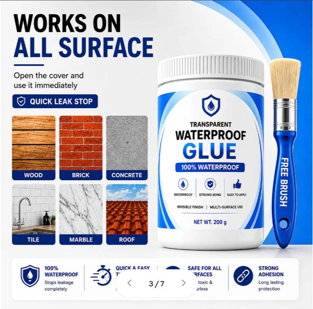 Transparent Waterproof Glue (Buy 1  Get 1 Free) + Free Brush. Per Btl 200gm